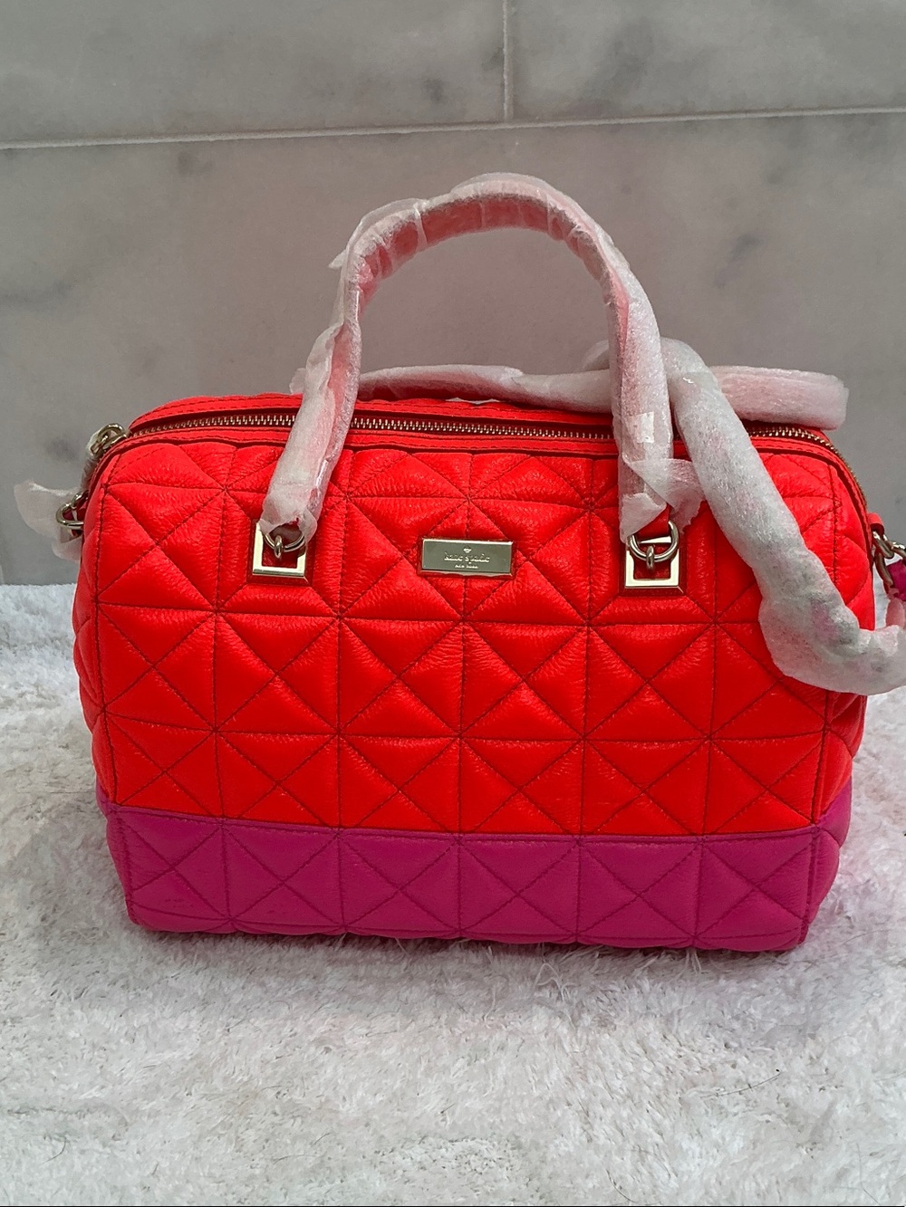 kate spade Quilted Red and Pink Two-Tone Satchel new!